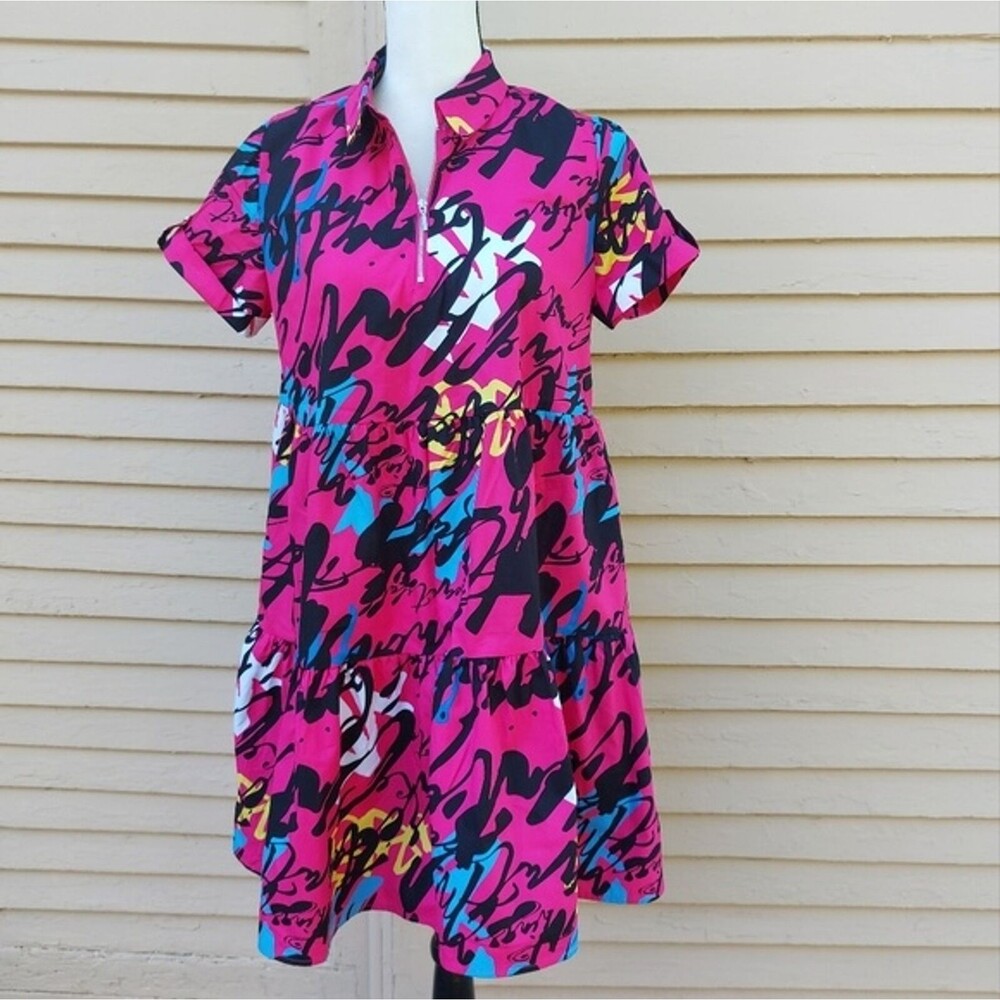 Mohito Retro Funky Bold Print A Line Tiered Pockets Mini Dress Size 36 S